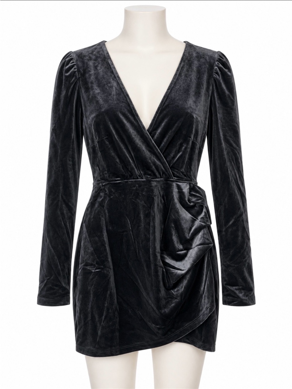 wild fable Black Velvet Wrap Long Sleeve Mini Dress